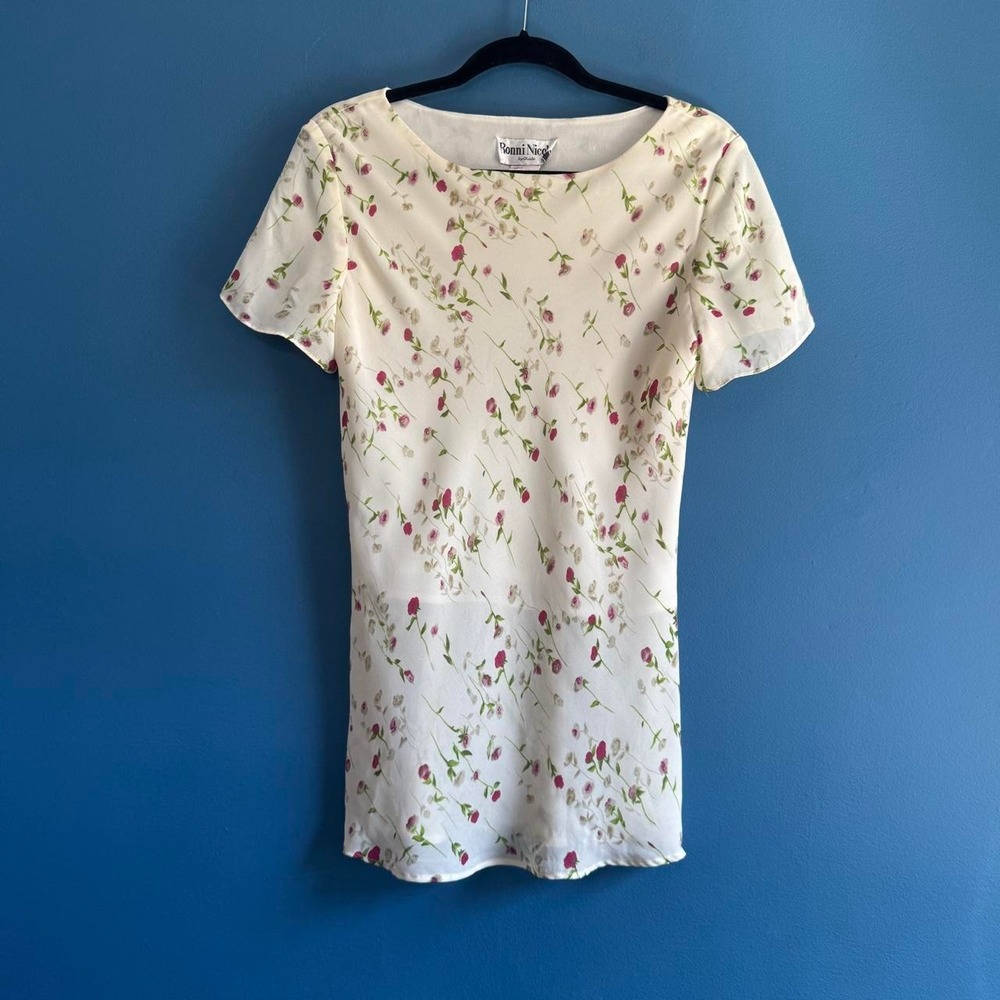 Vintage 90s Floral Blouse Women's Size 10 Cream Red Ronni Nicole Coquette Femme
